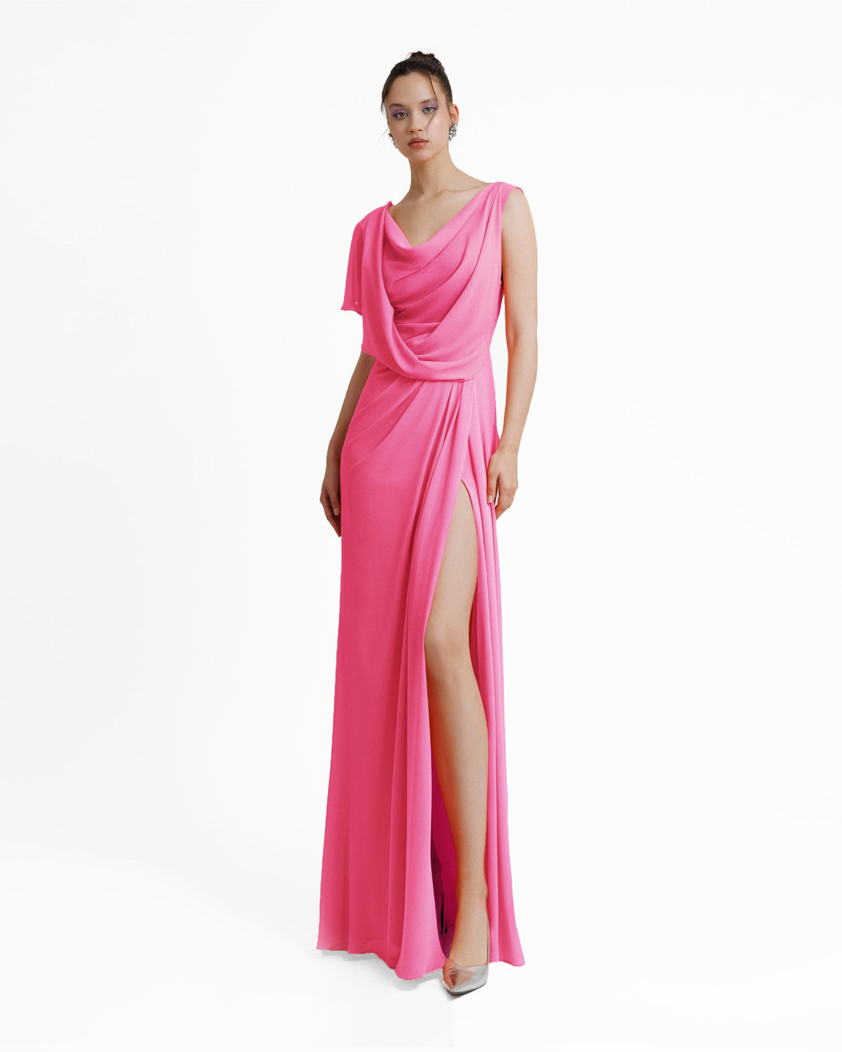 Open V-Shaped Back Pink Dress