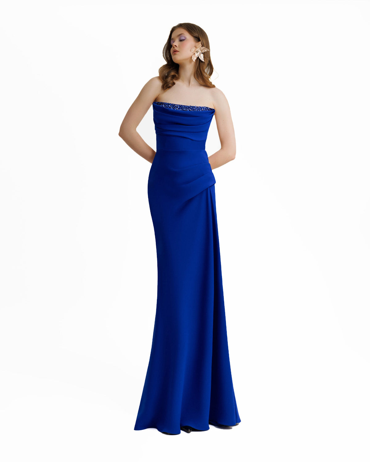 Beaded Royal Blue Strapless Dress