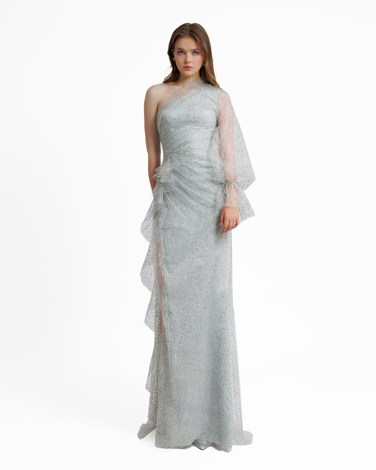 One Shoulder Dress With A Puffed Sleeve