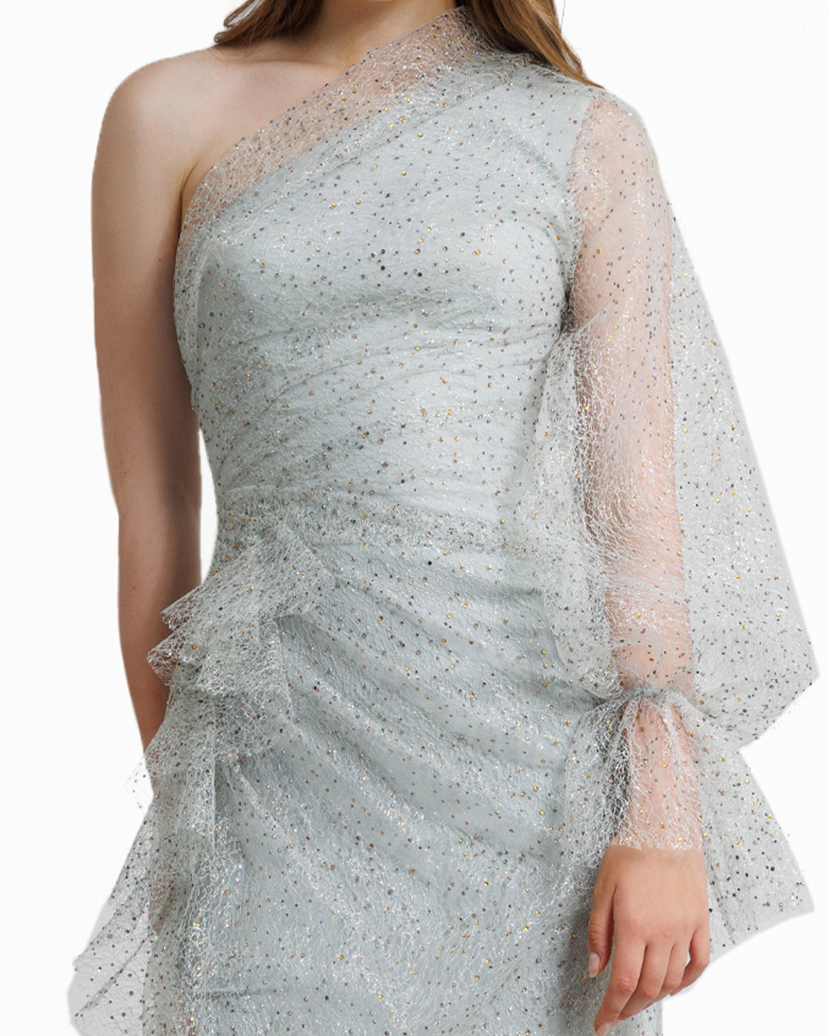 One Shoulder Dress With A Puffed Sleeve