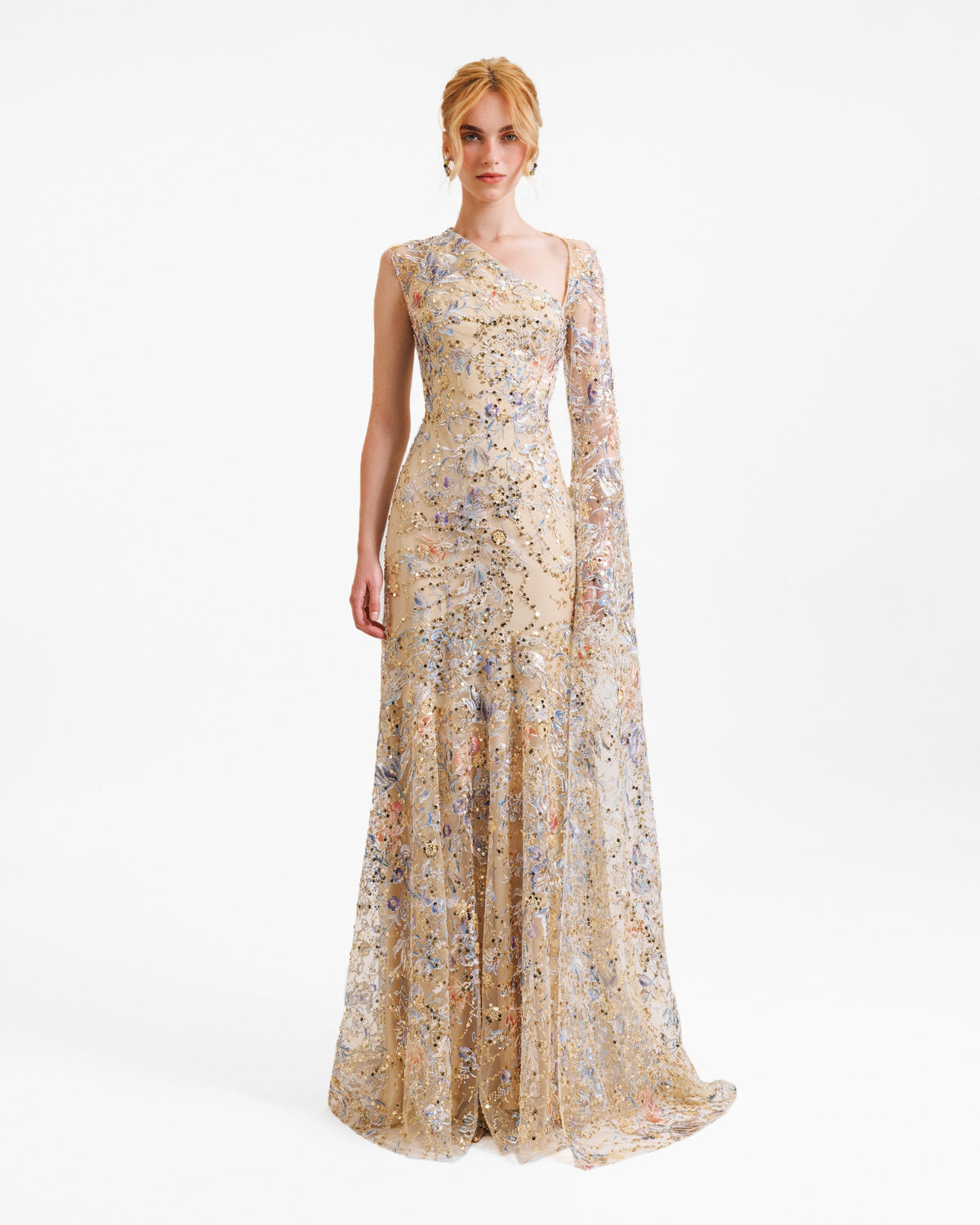 Beaded Dress with Floor Length Sleeve