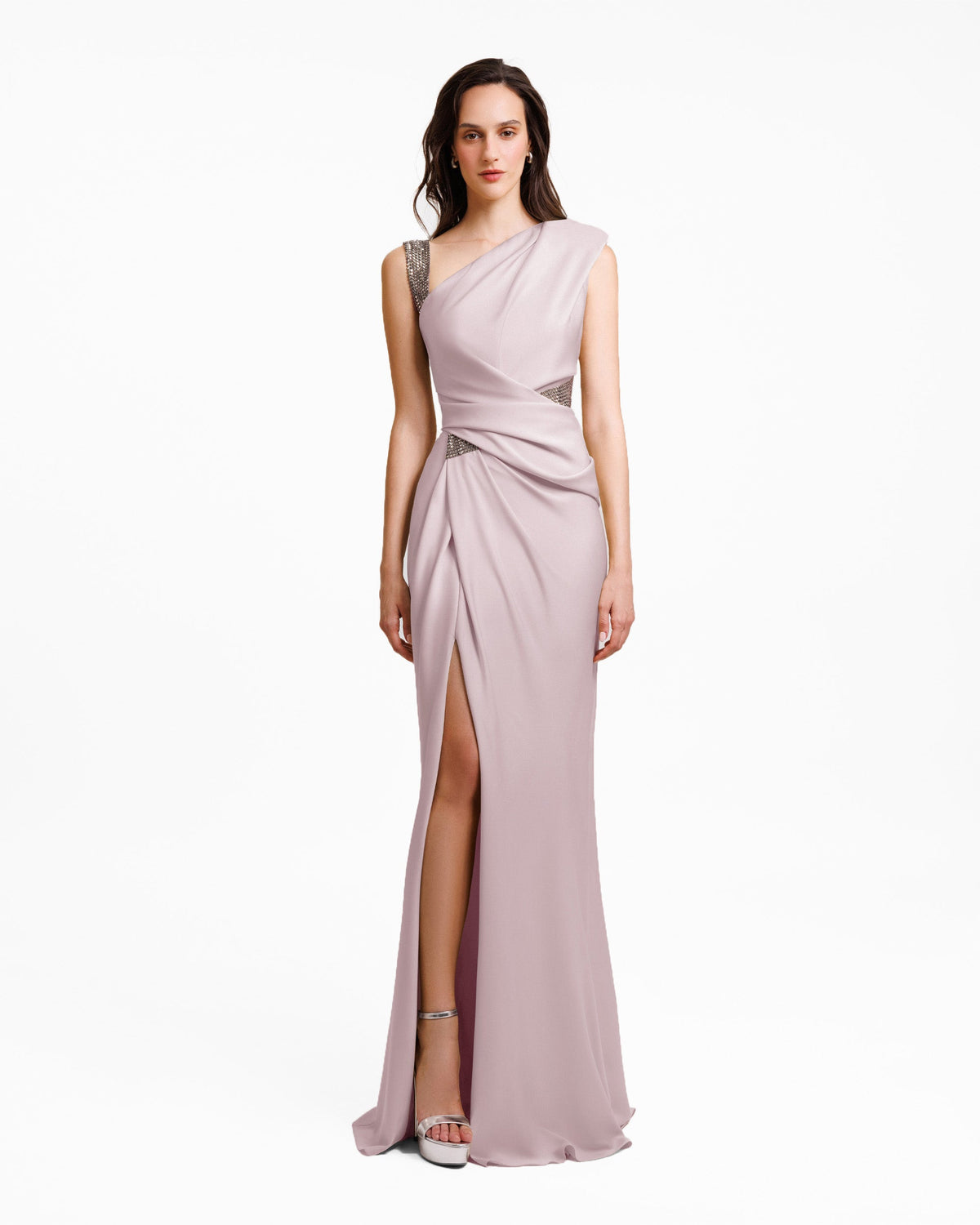 Embellished Asymmetrical Neckline Dress