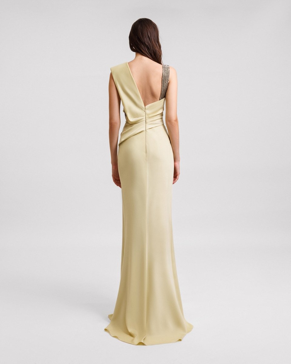 Embellished Asymmetrical Neckline Dress