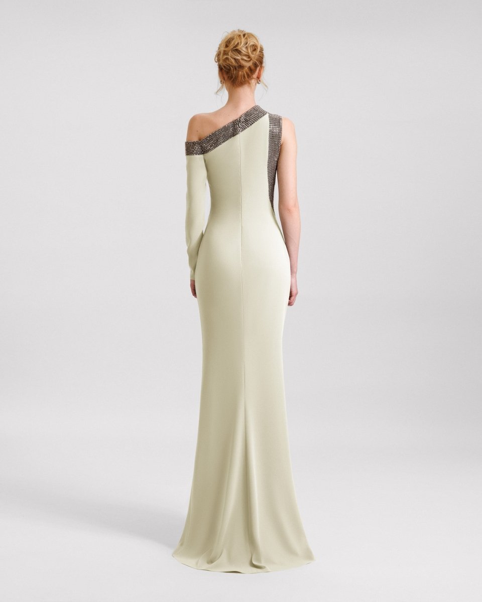 Embellished Asymmetrical Neckline Dress