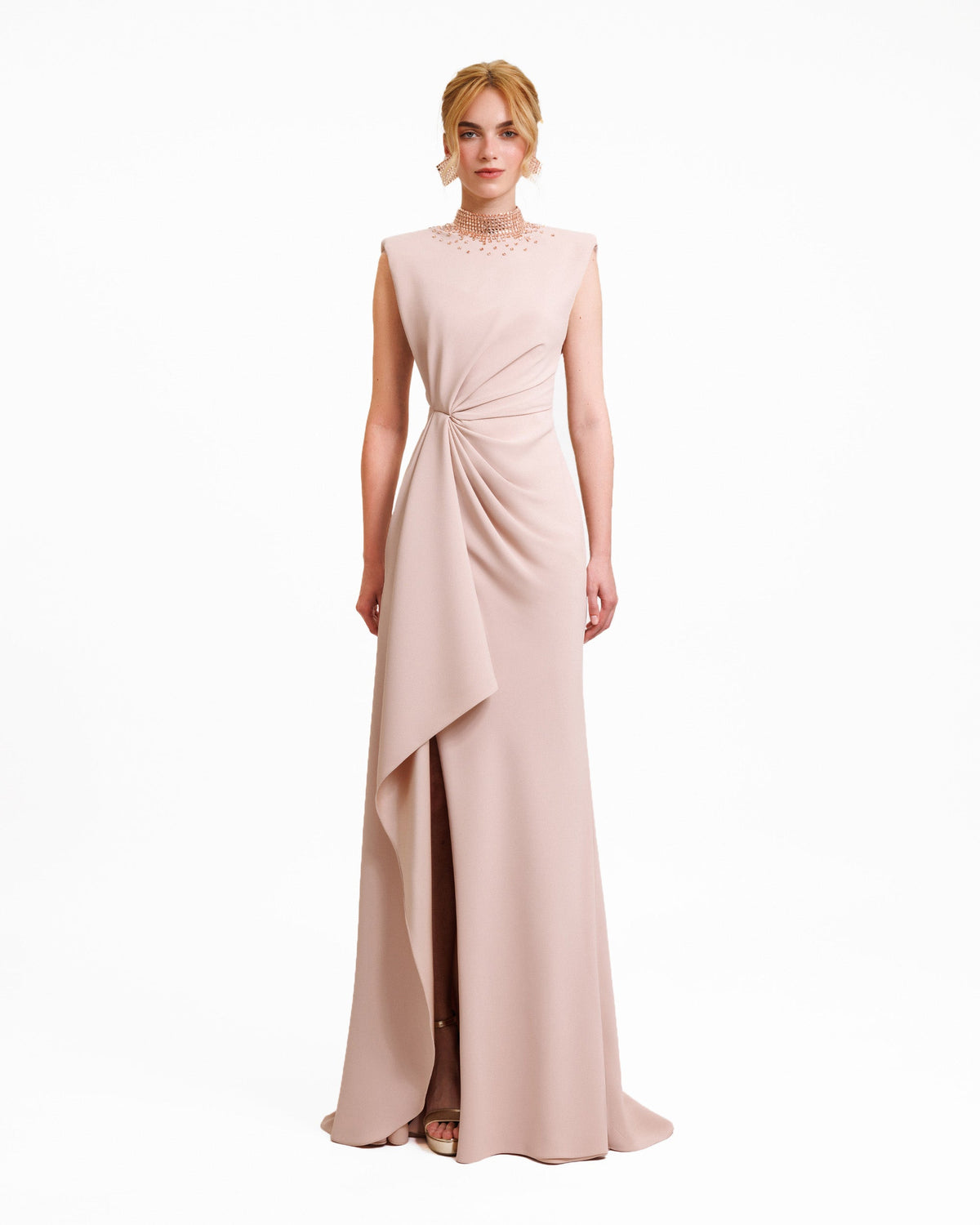 Stone-Embellished Collar Dress