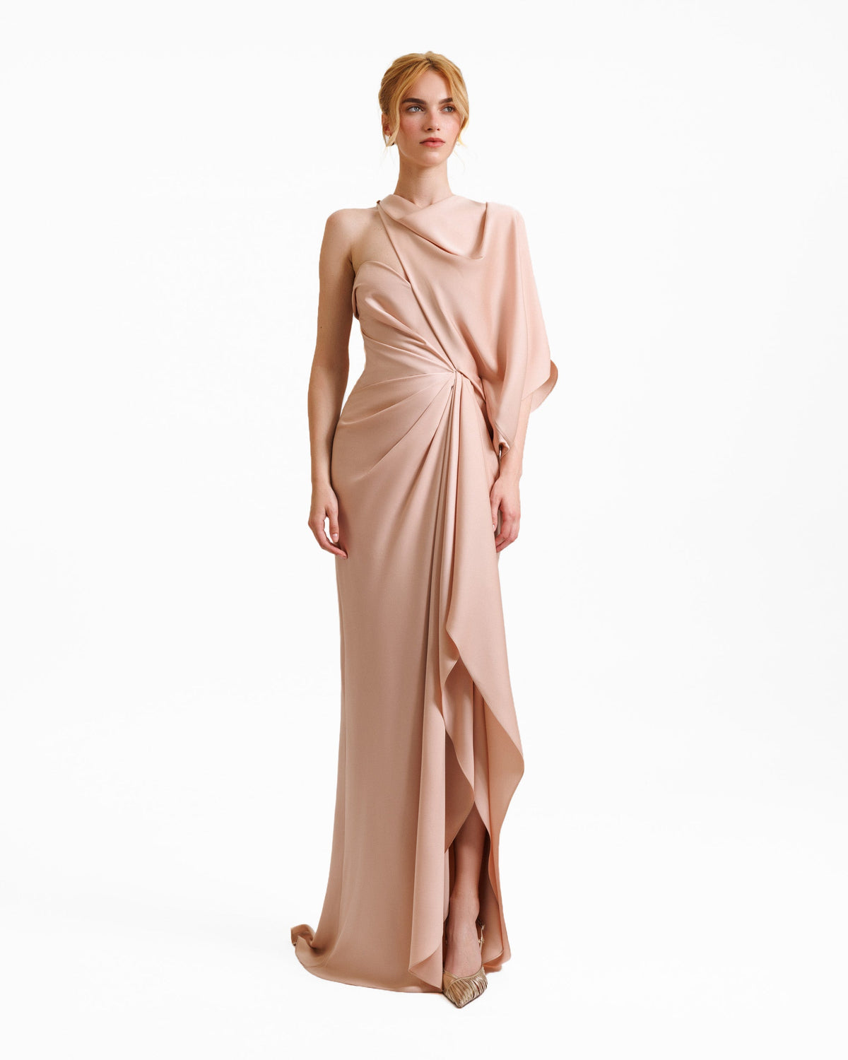 Asymmetrical Neckline Draped Dress