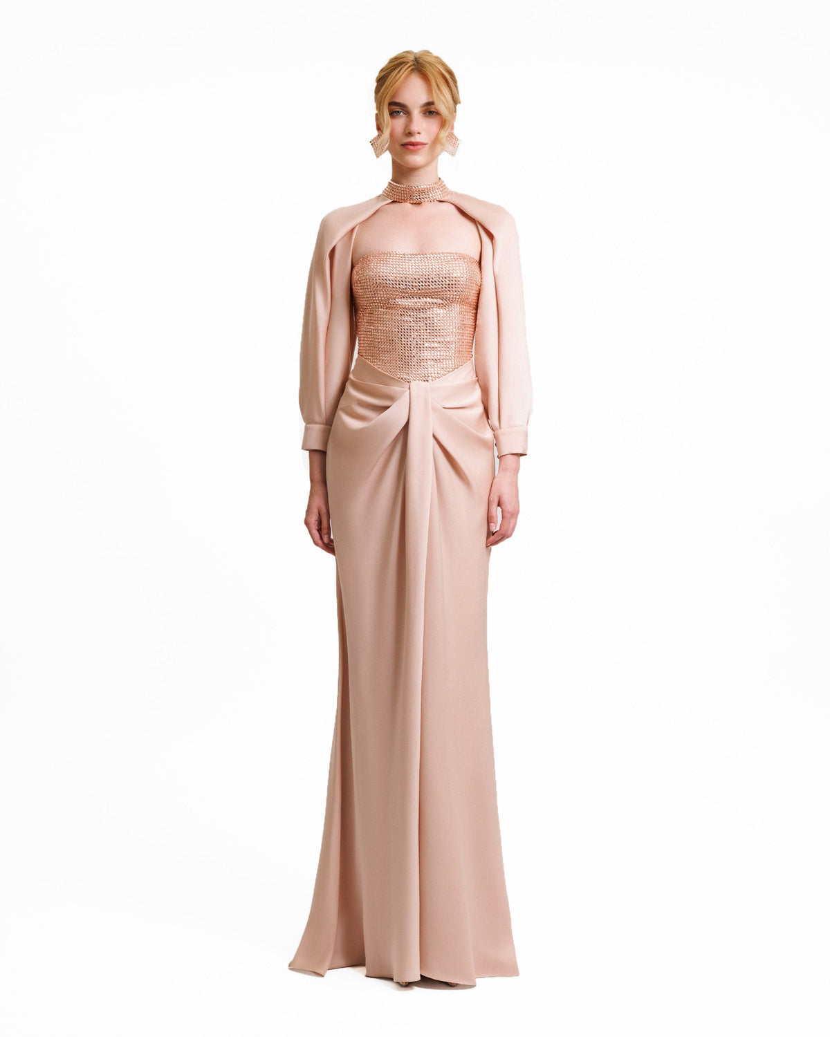 Strapless Long Dress with Bolero