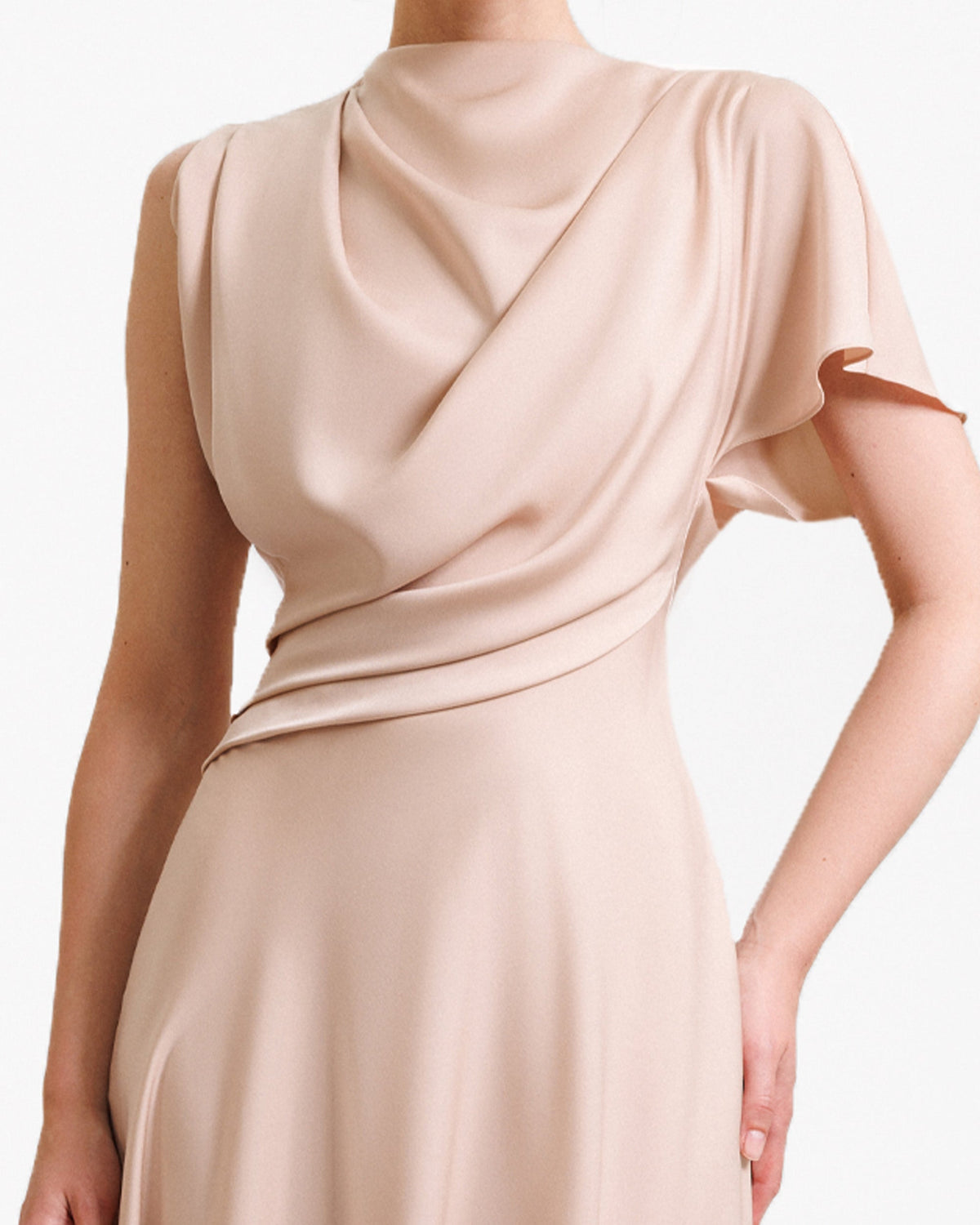 High Collar and Cut-Out Back Dress