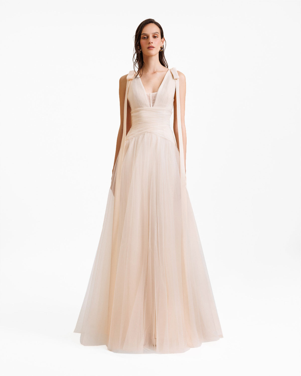 Bow-Shoulder Tulle Dress