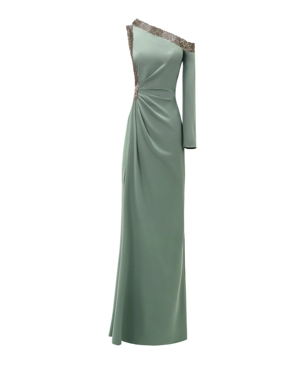 Embellished Asymmetrical Neckline Dress