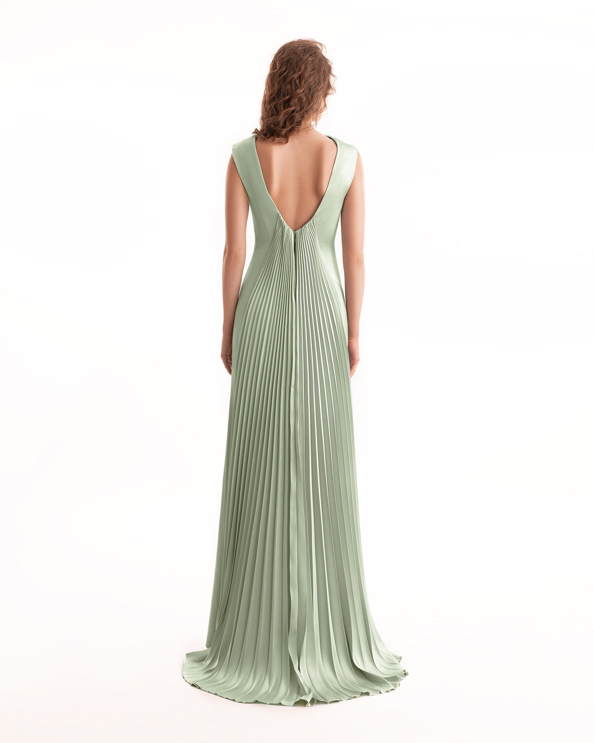 Draped Long Dress with V-Bodice