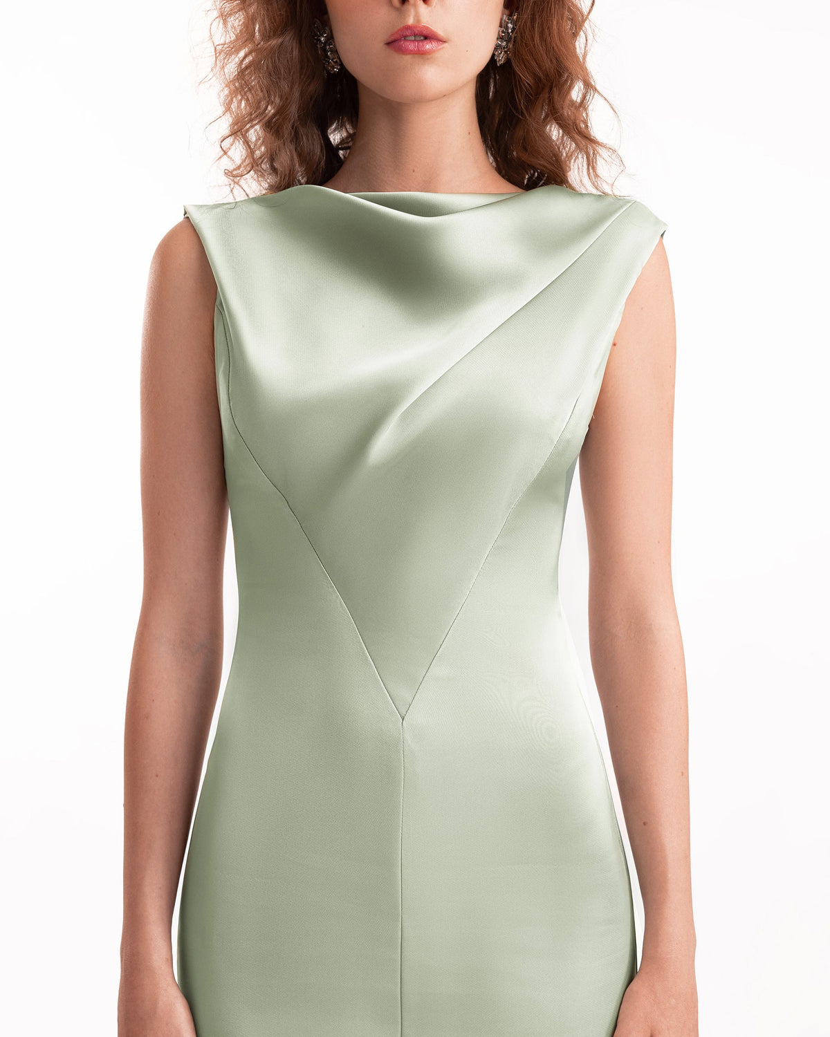 Draped Long Dress with V-Bodice