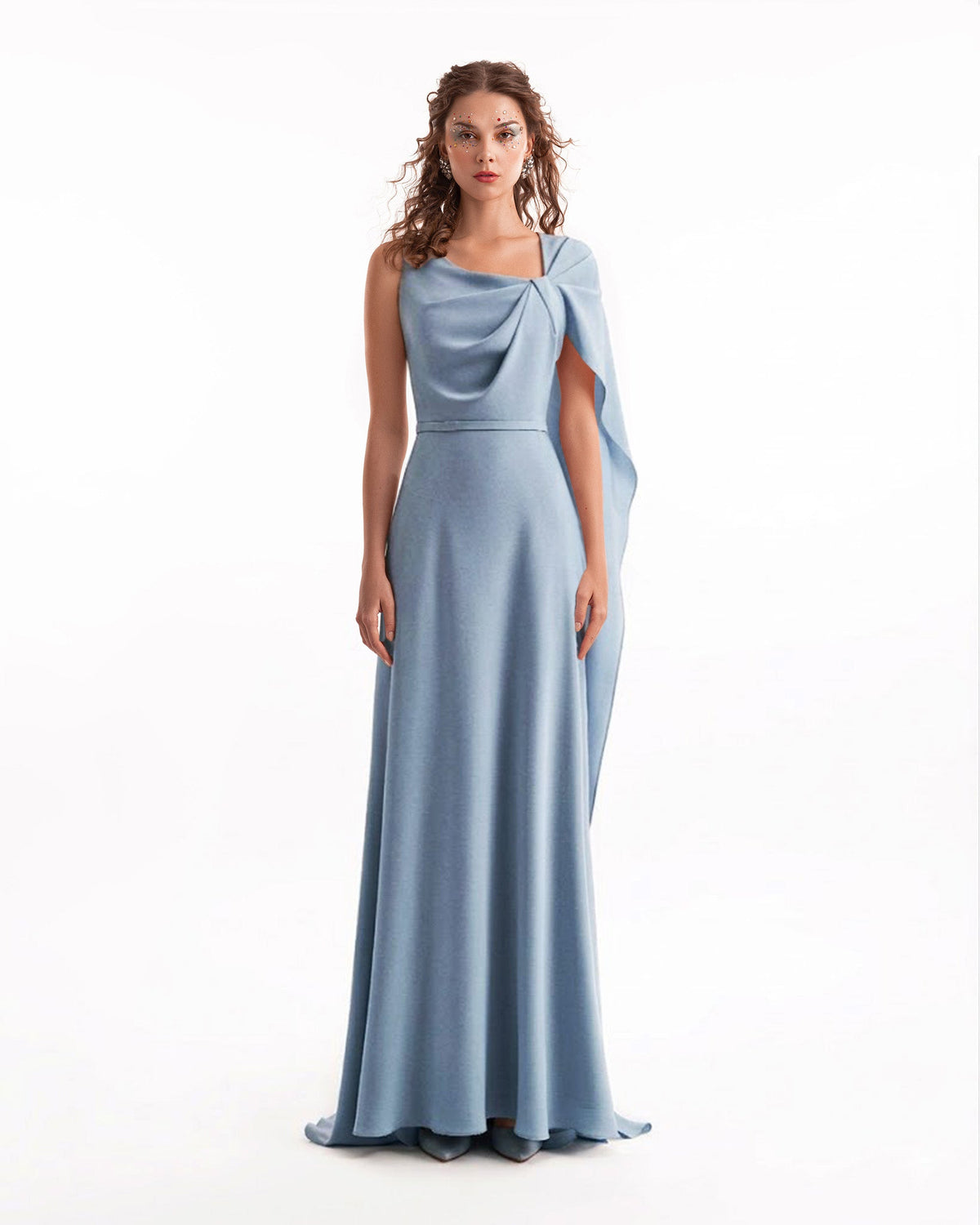 Asymmetrical Satin Cape Dress
