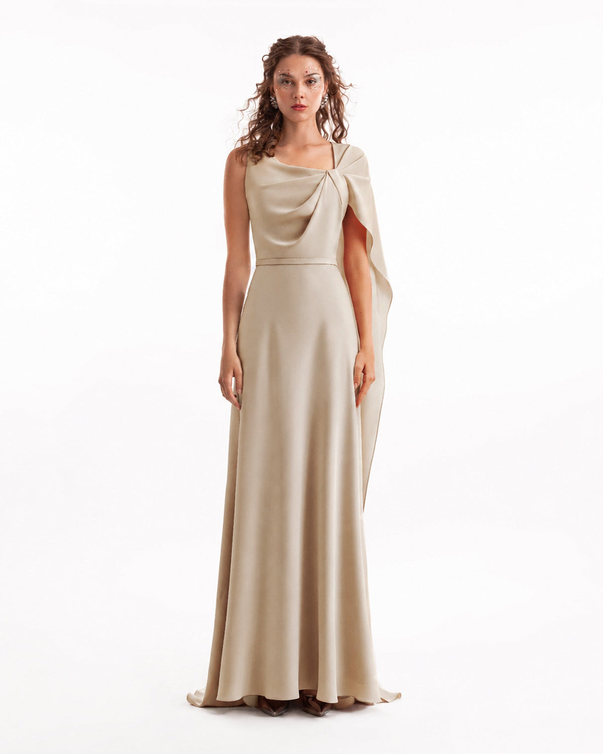Asymmetrical Satin Cape Dress