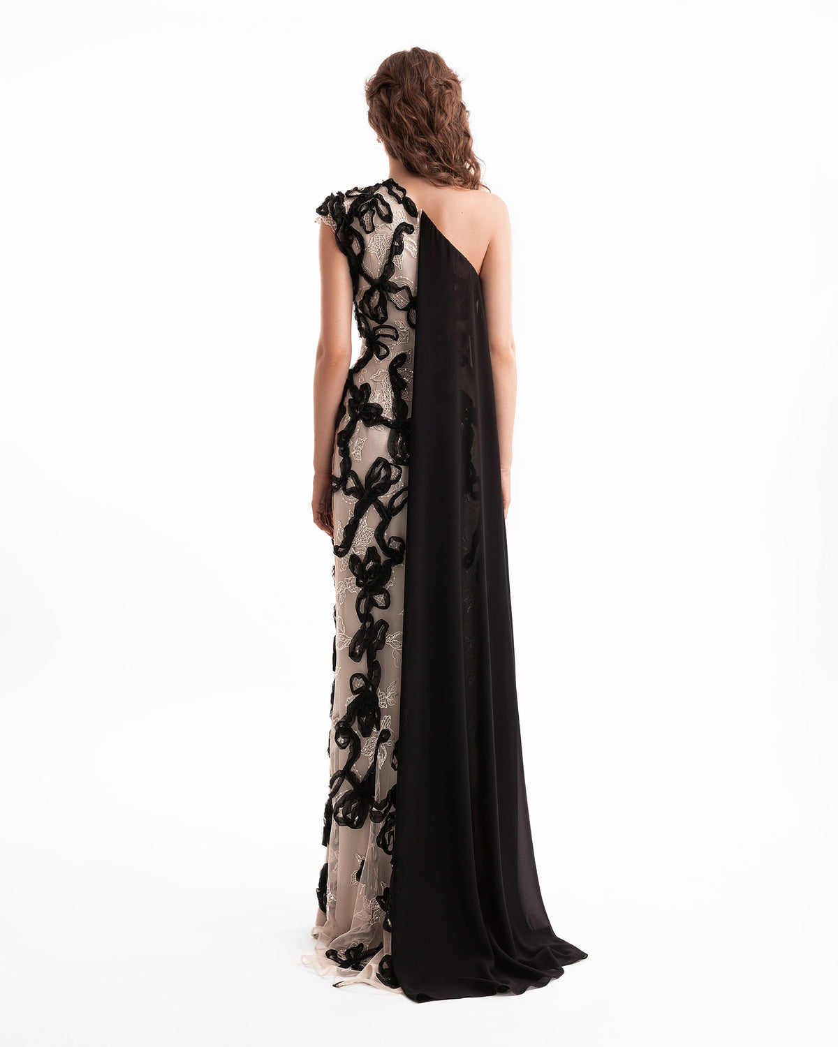 One-Shoulder 3D Embroidered Dress