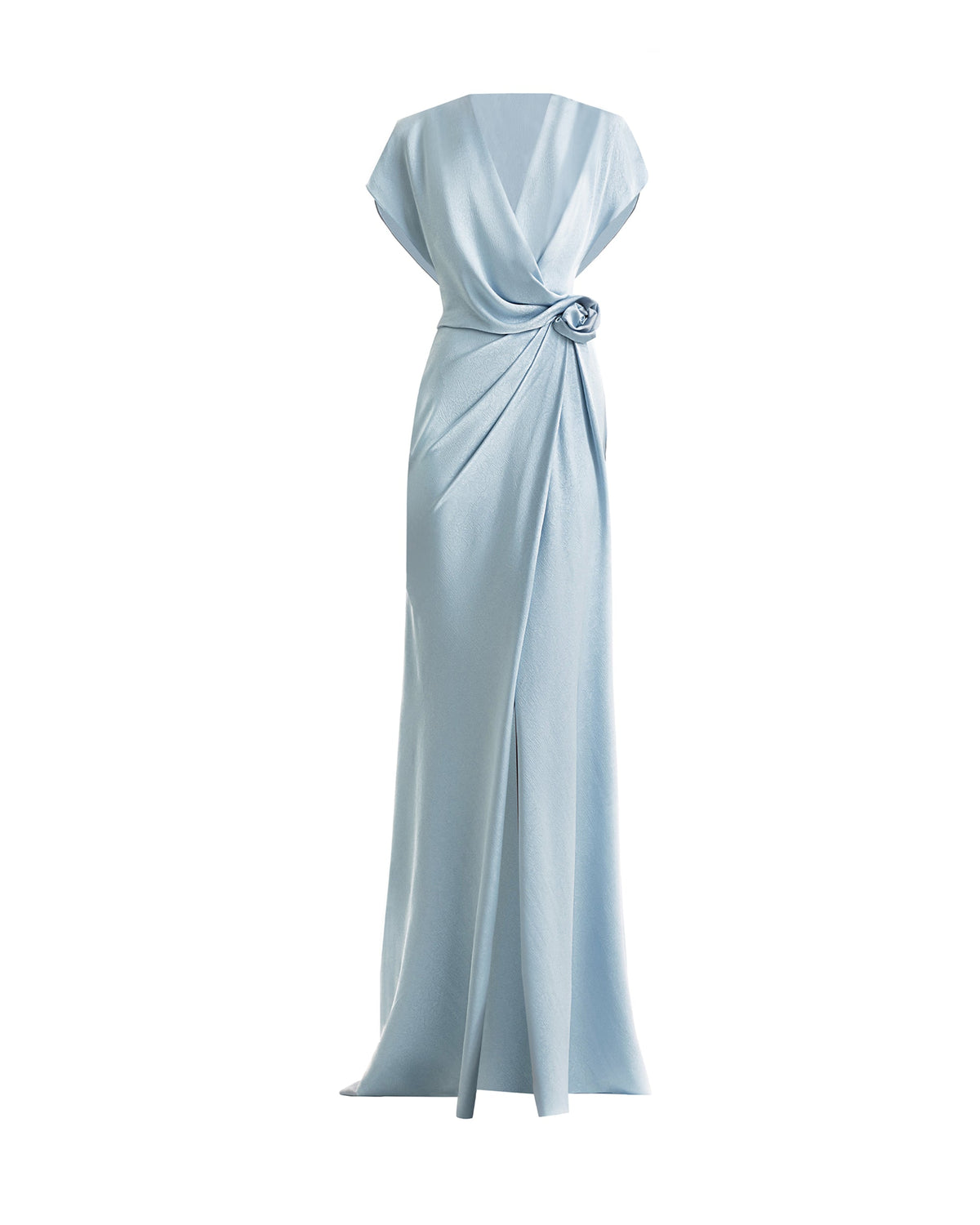 Draped V-Neck Dress with Flower Detail