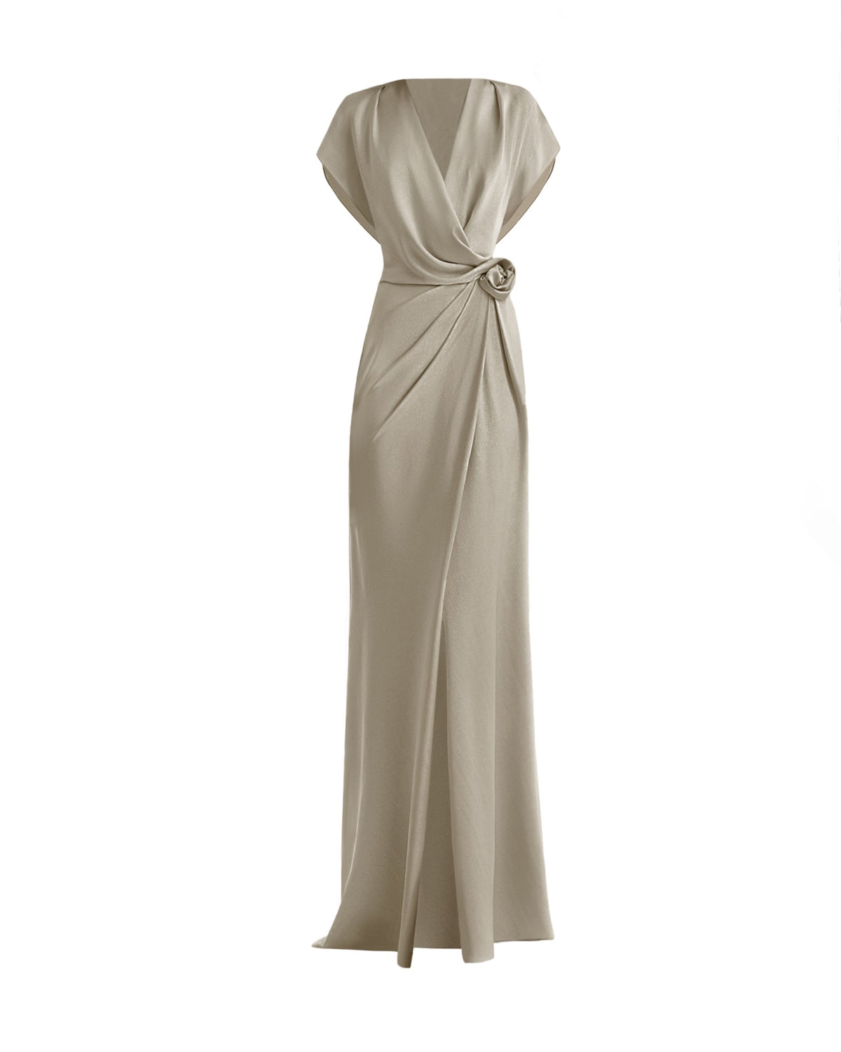 Draped V-Neck Dress with Flower Detail