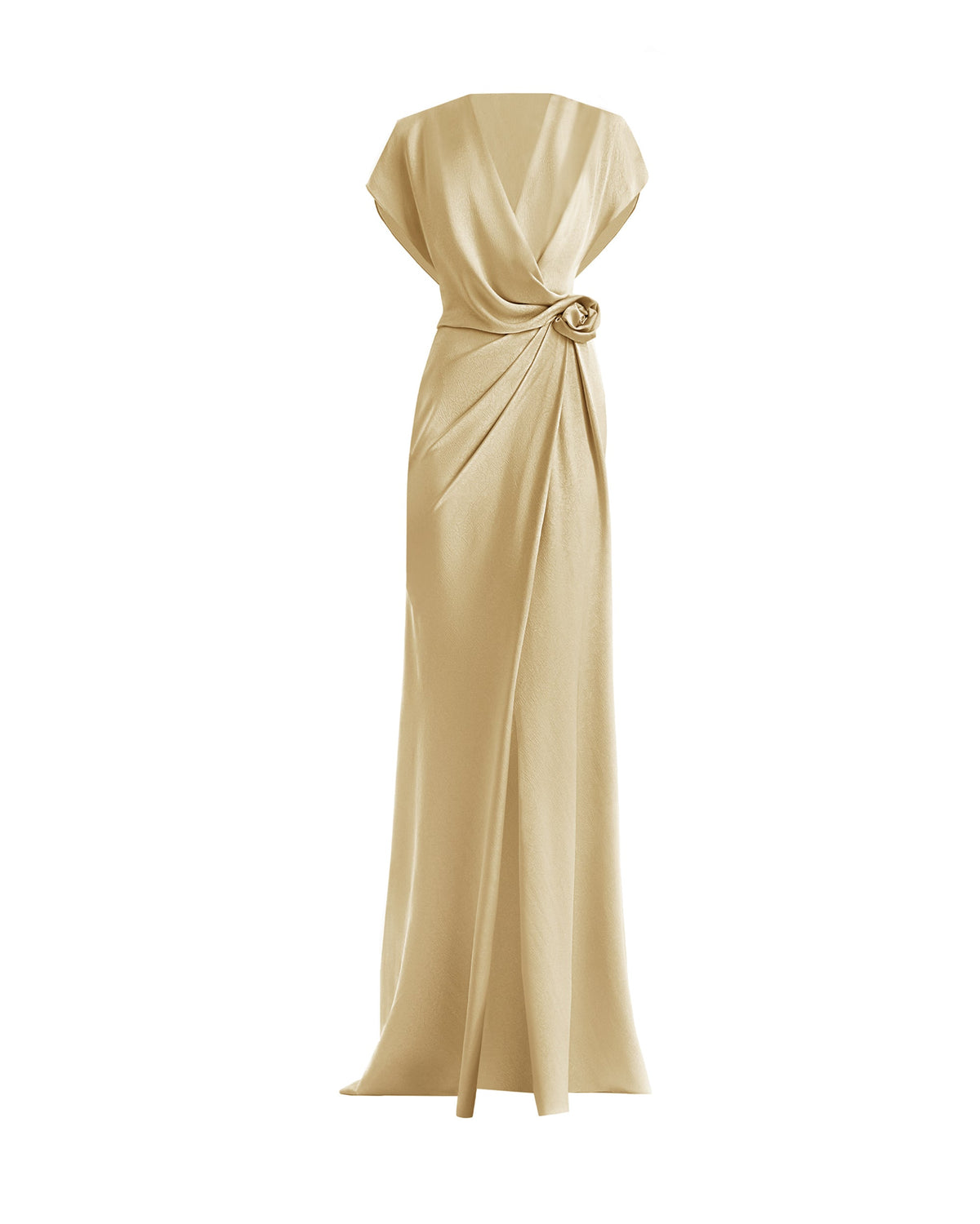 Draped V-Neck Dress with Flower Detail
