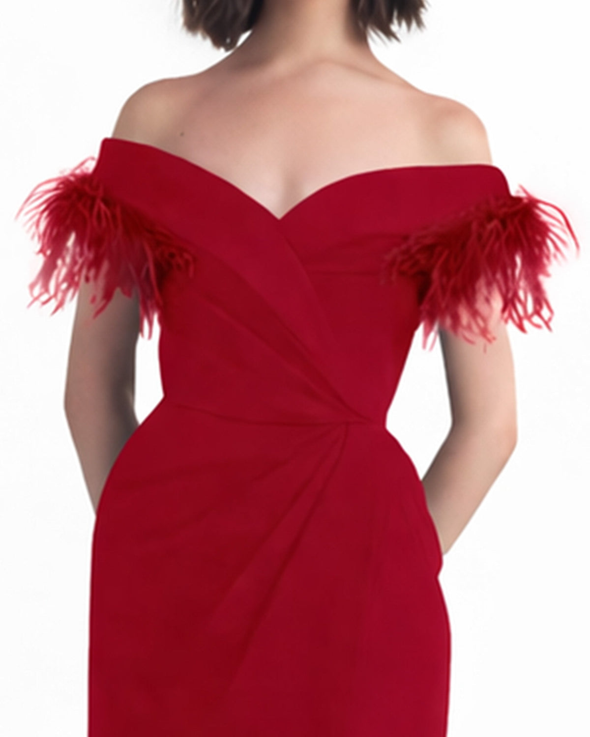 Slim Cut Red Dress With Feathers