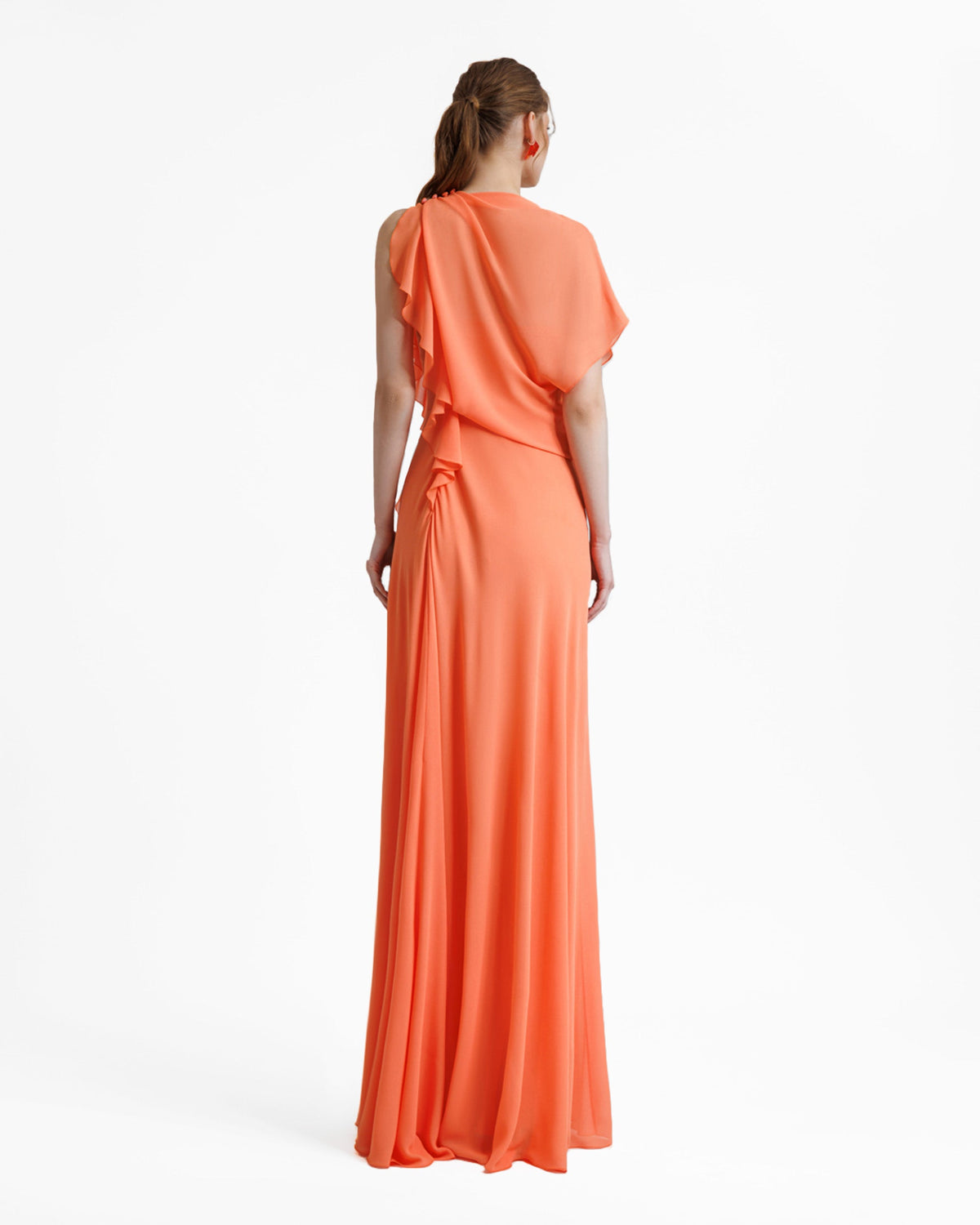 Draped Orange Chiffon Dress