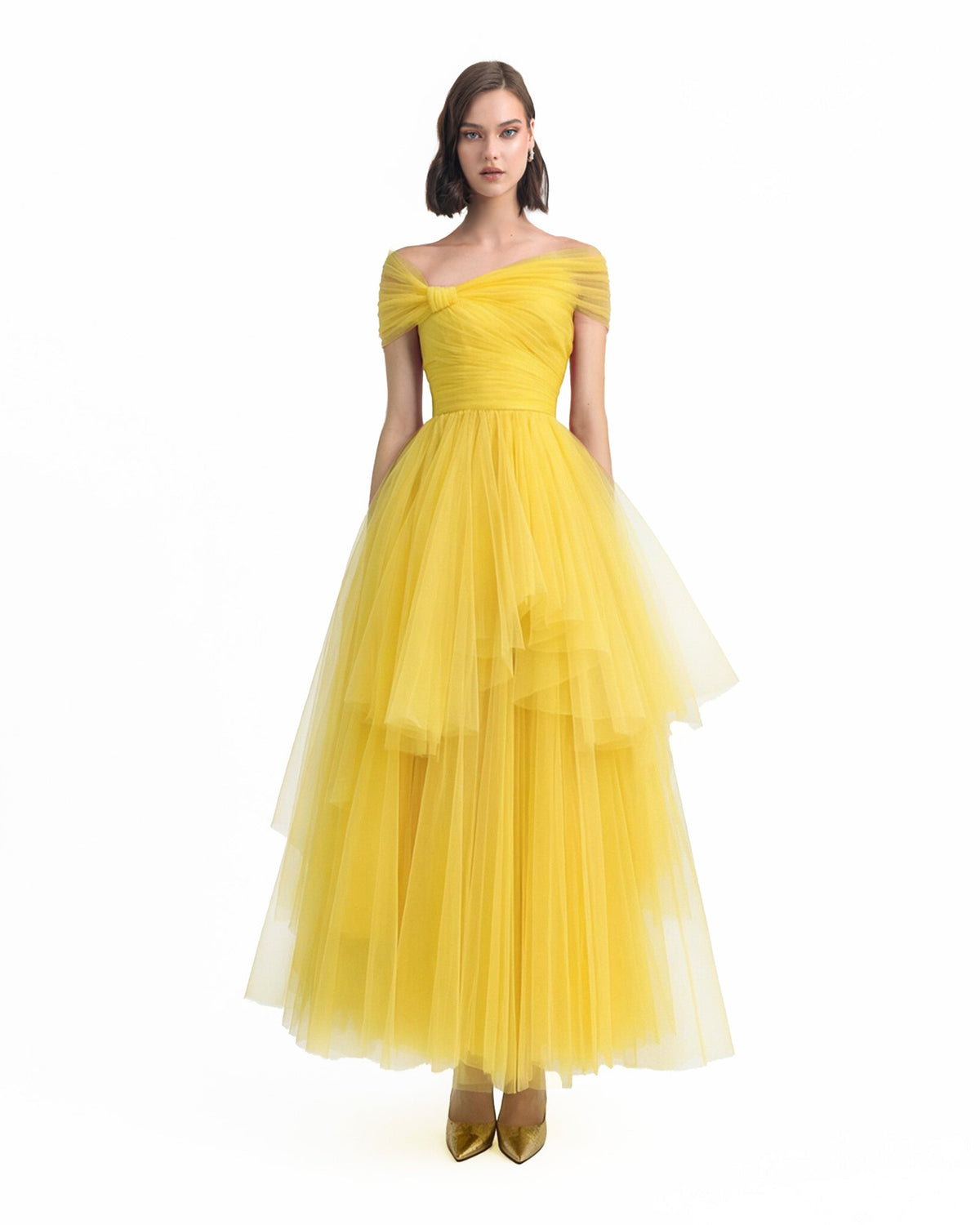Asymmetrical Tulle Yellow Dress