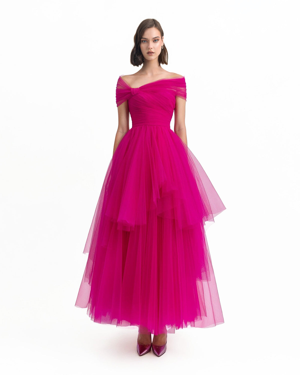 Asymmetrical Tulle Fuchsia Dress