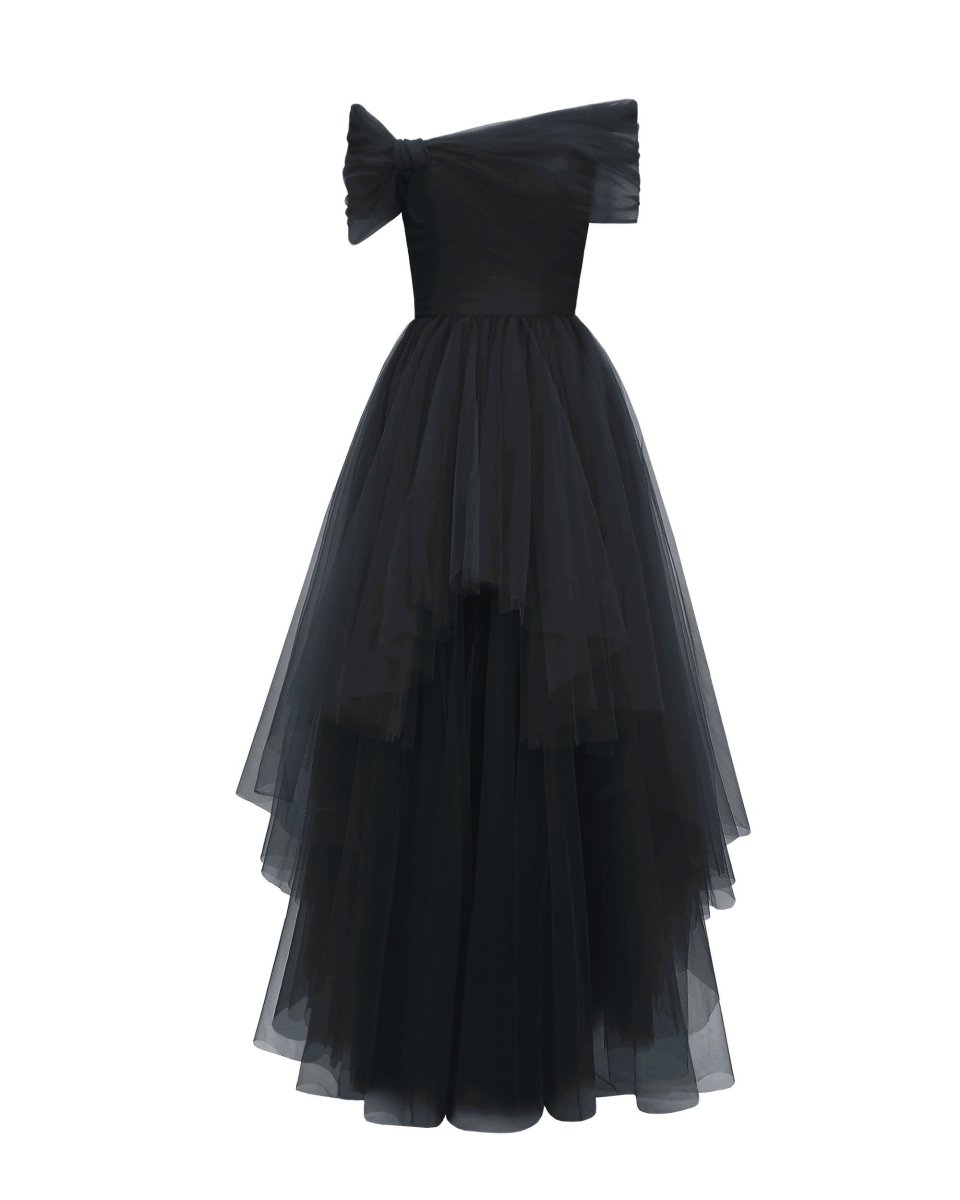 Asymmetrical Tulle Black Dress