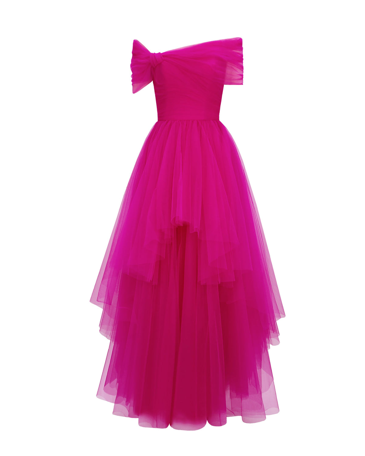 Asymmetrical Tulle Fuchsia Dress