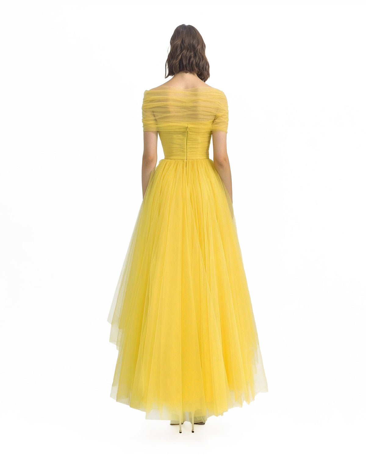 Asymmetrical Tulle Yellow Dress
