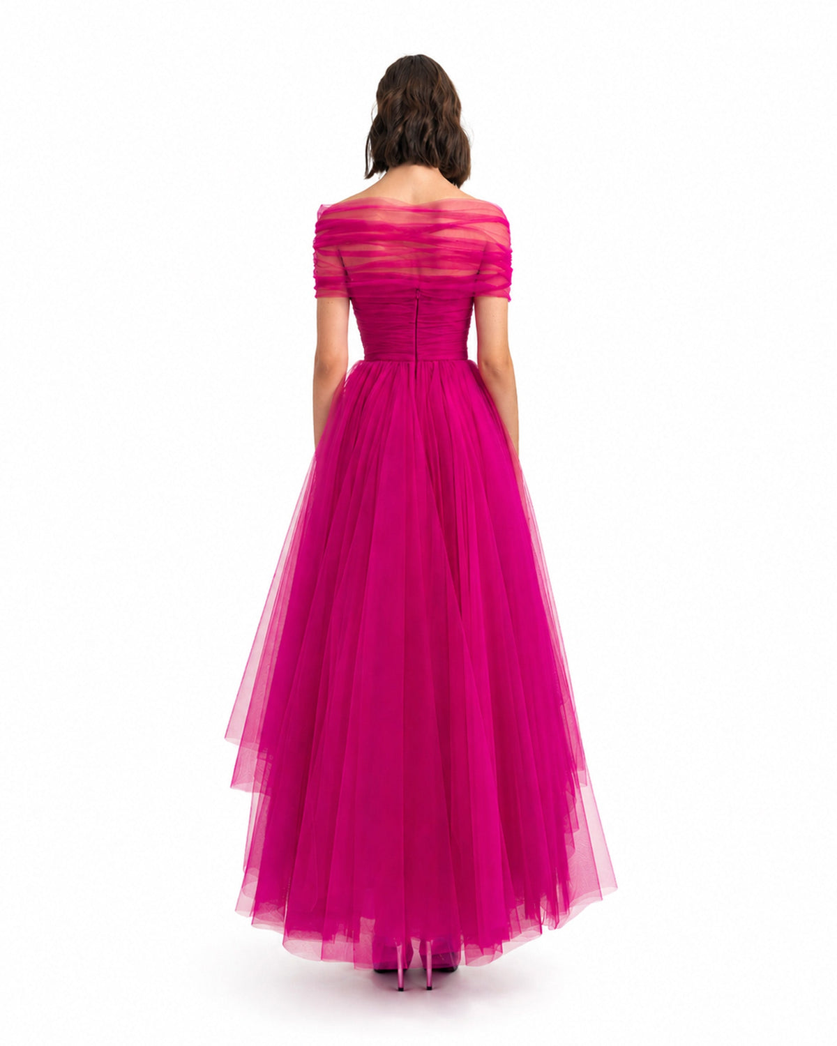 Asymmetrical Tulle Fuchsia Dress