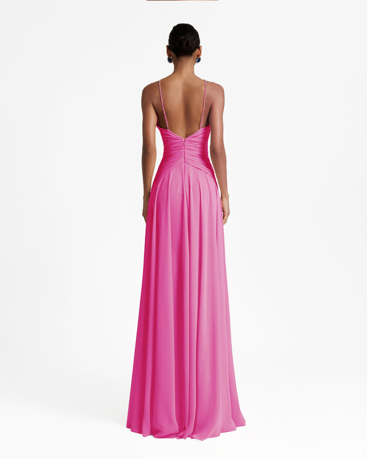 Long Candy Pink Dress With Drapings On The Waist
