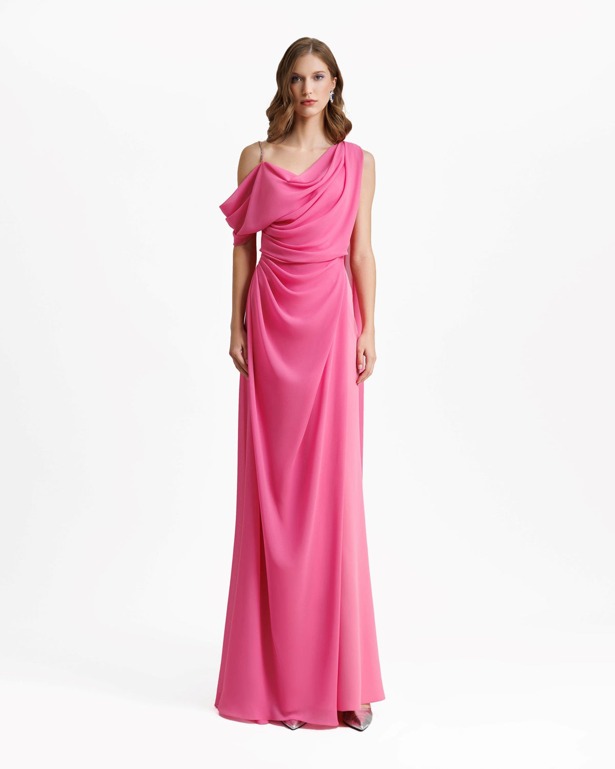 Asymmetrical Neckline Candy Pink Dress