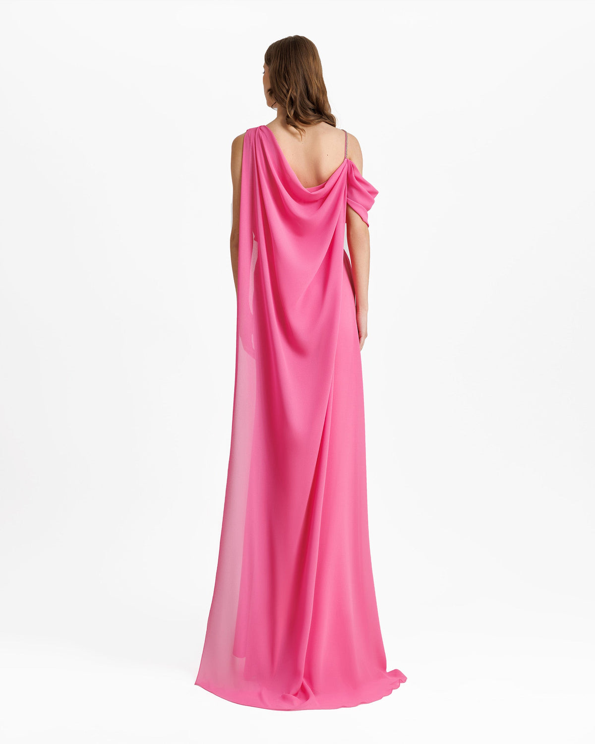Asymmetrical Neckline Candy Pink Dress