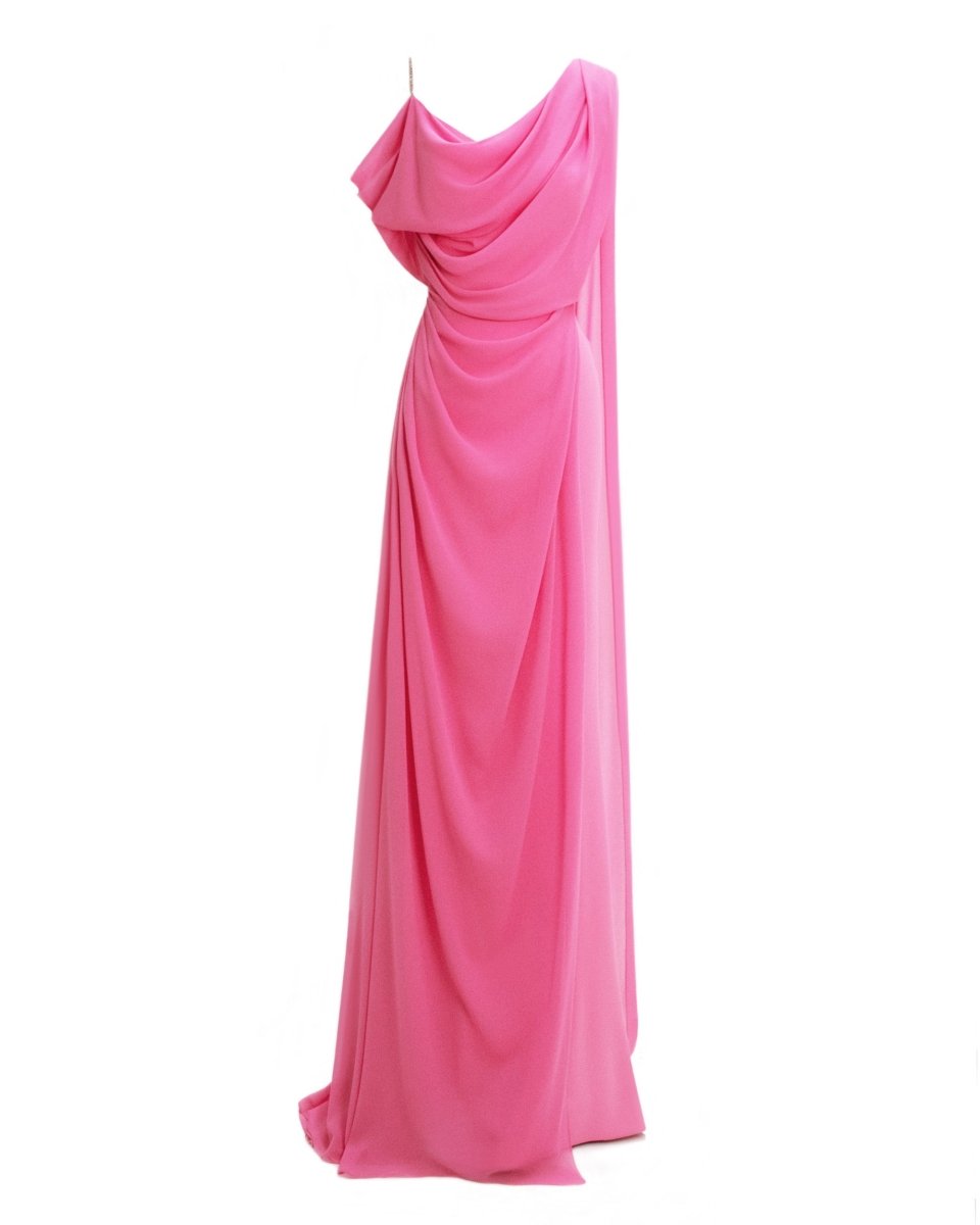Asymmetrical Neckline Candy Pink Dress