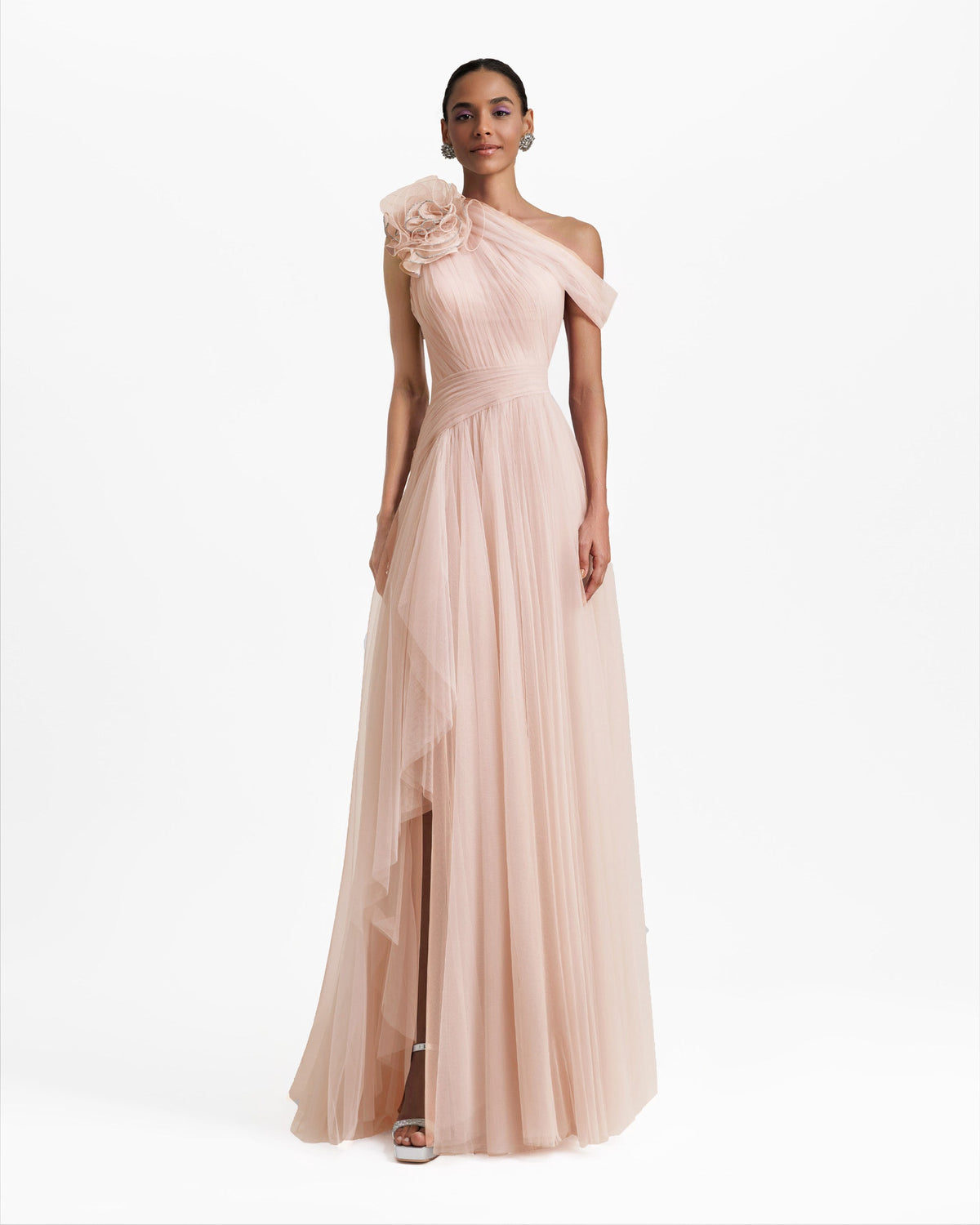 Blush Long Dress With Flower Design