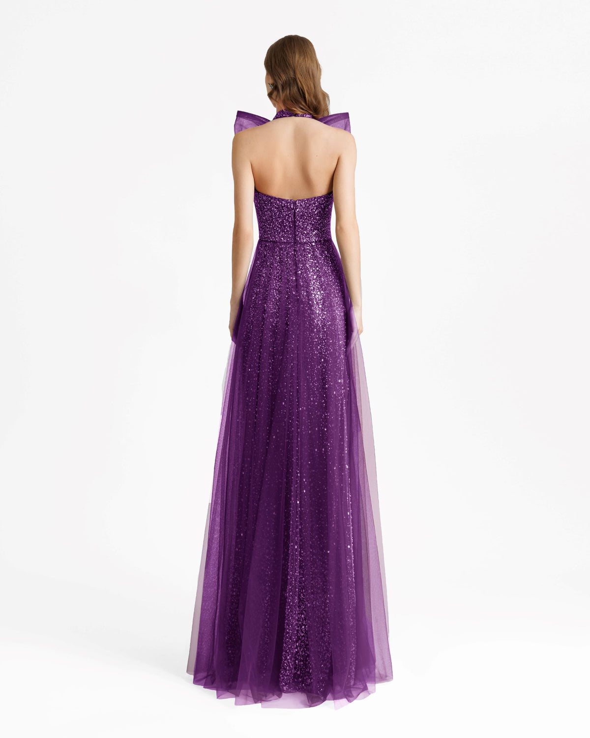 Bow Halter-Neckline Purple Dress
