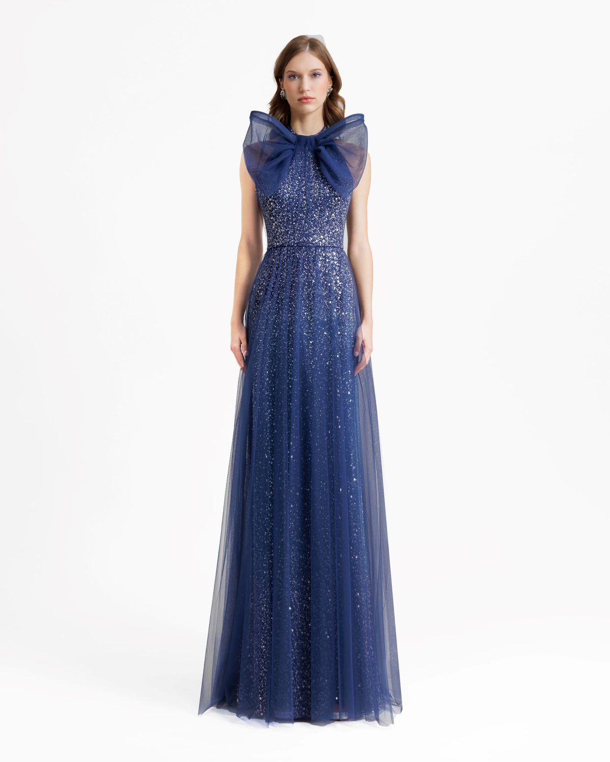 Bow Halter-Neckline Navy Blue Dress