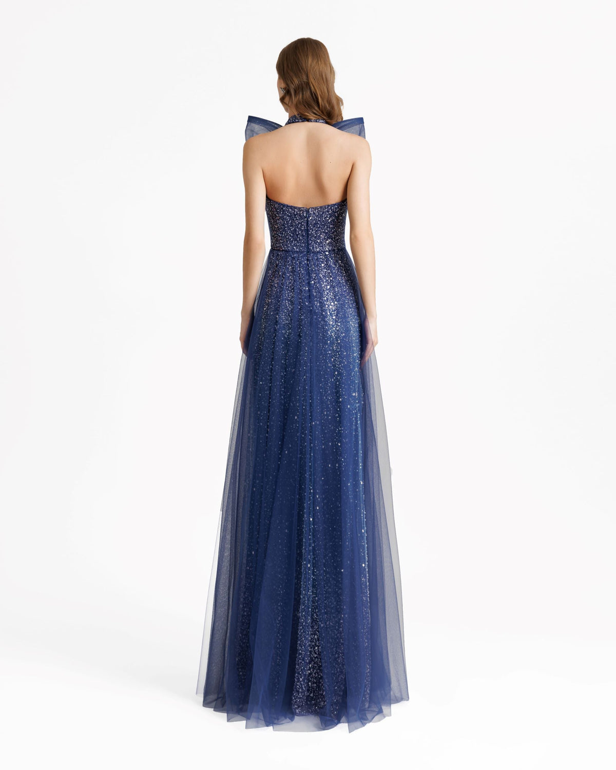 Bow Halter-Neckline Navy Blue Dress