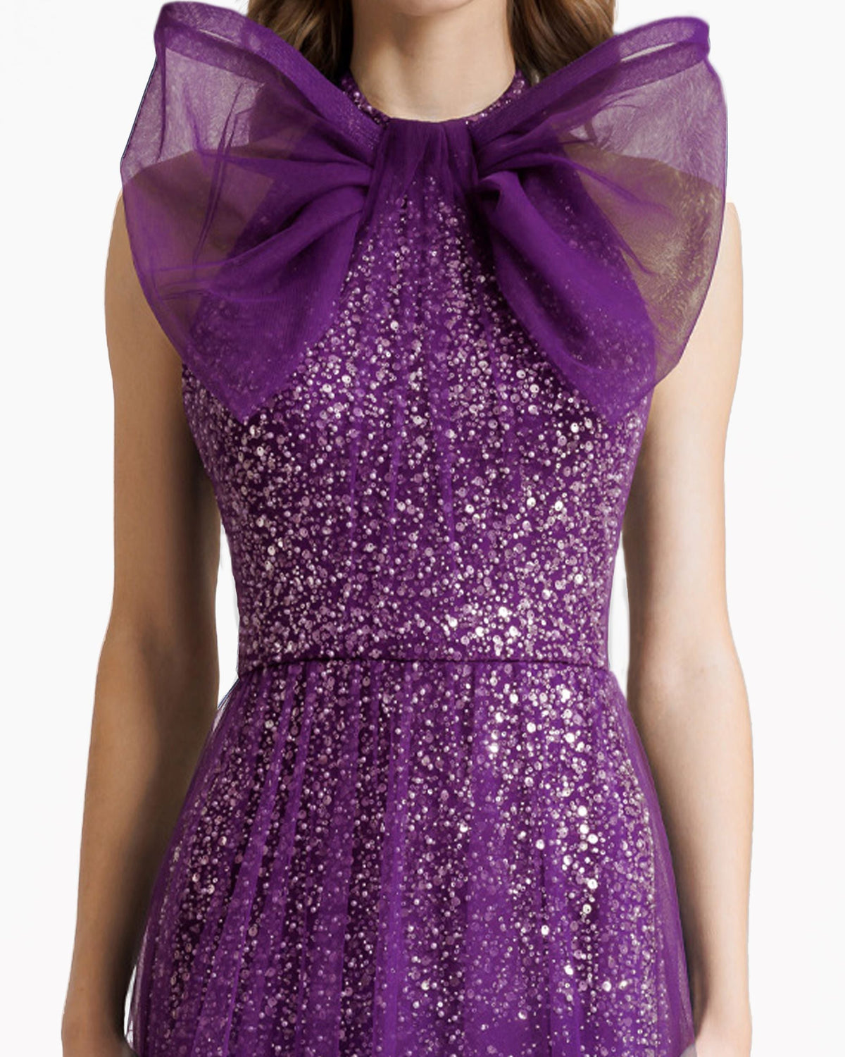 Bow Halter-Neckline Purple Dress