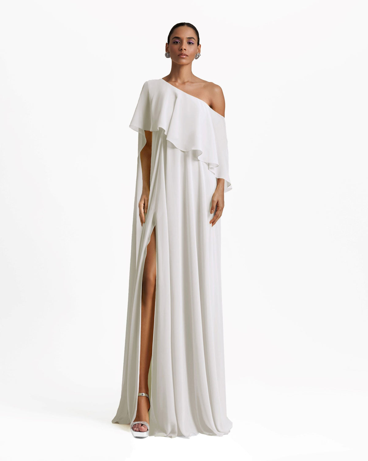 One-Shoulder White Dress with Ruffles