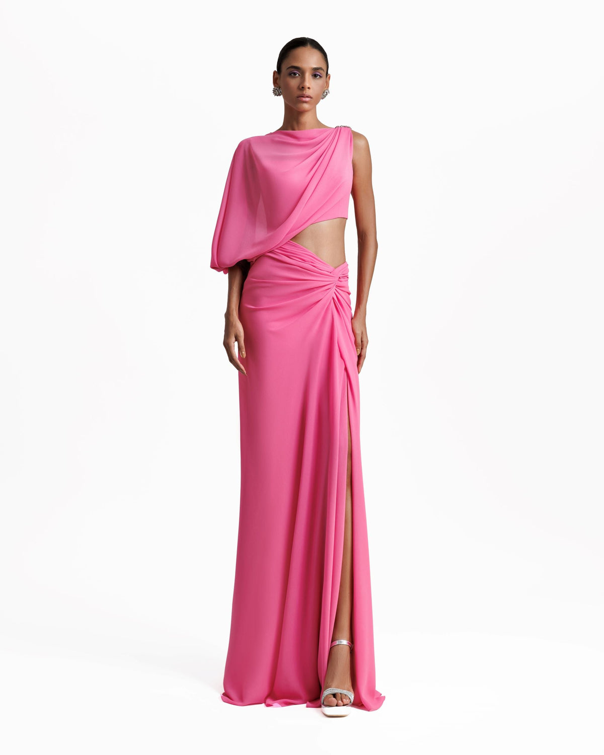 One Sleeve Candy Pink Long Dress