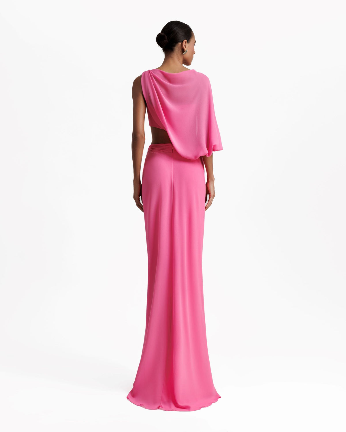 One Sleeve Candy Pink Long Dress