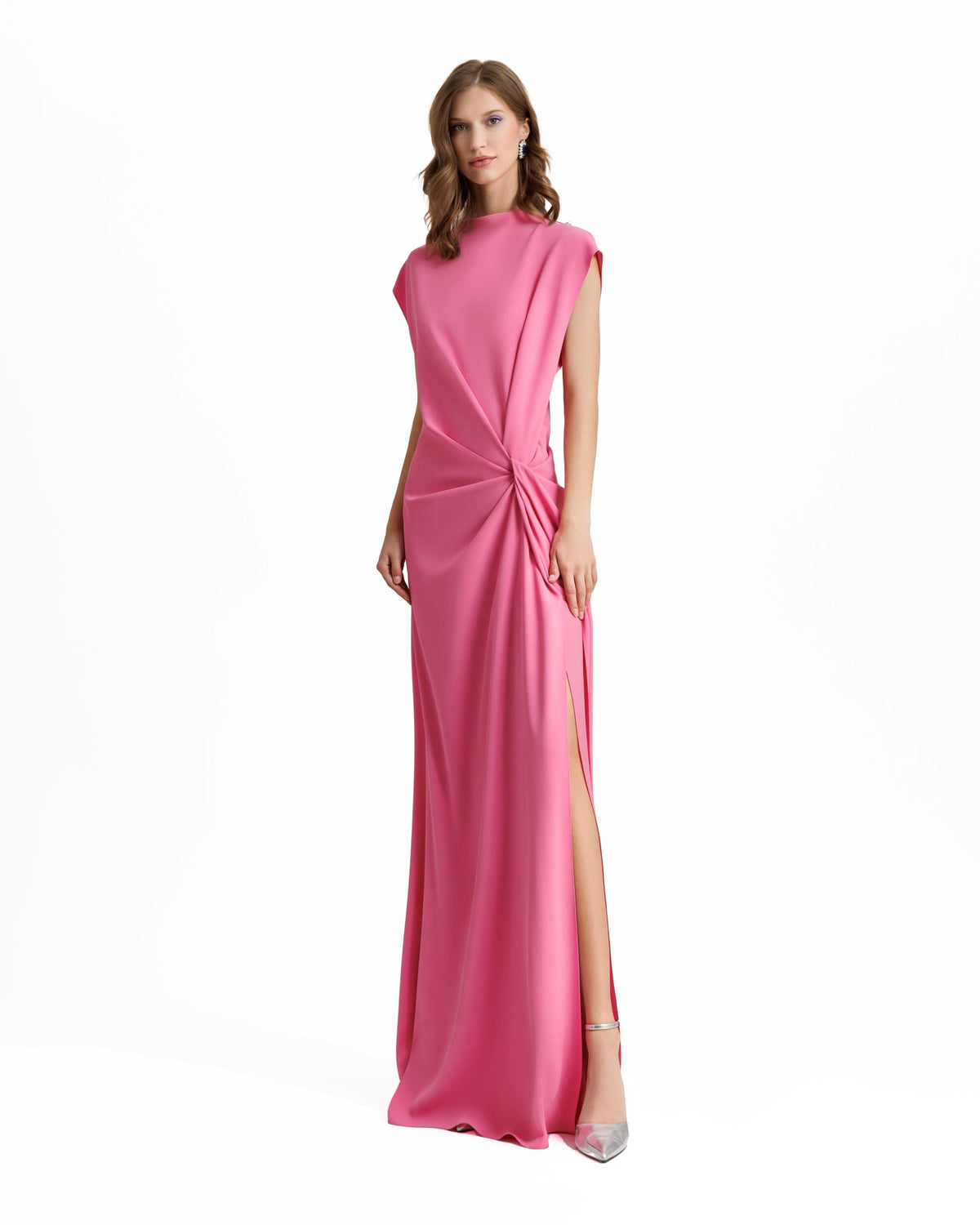 Loose Cut Candy Pink Dress With Drapings