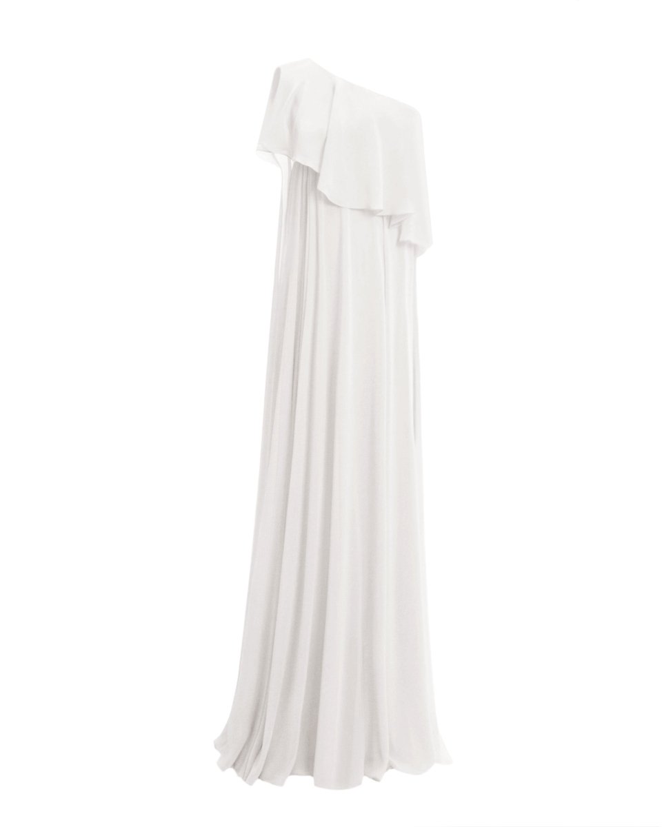 One-Shoulder White Dress with Ruffles