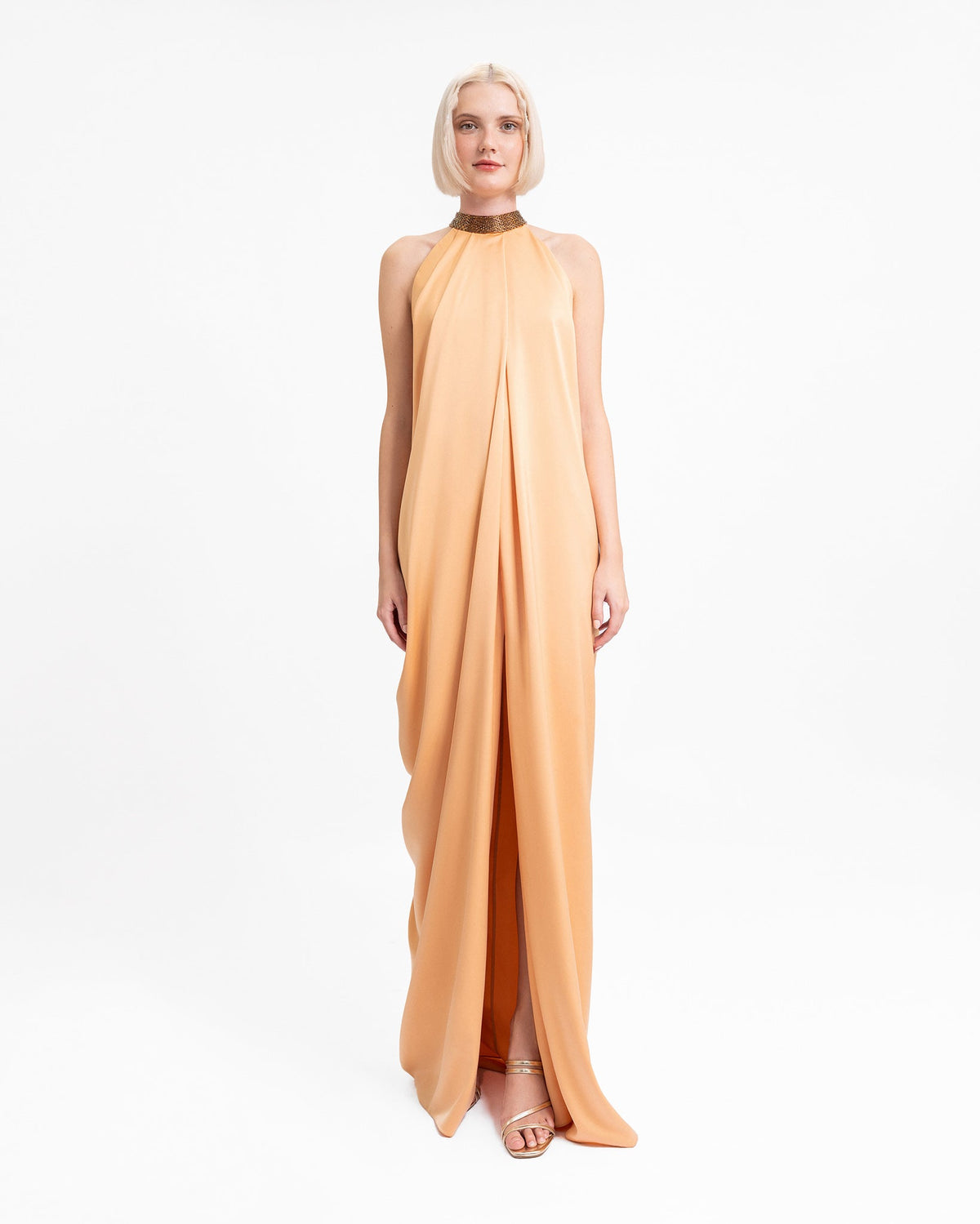 Loose-Cut Dress with Beaded Collar