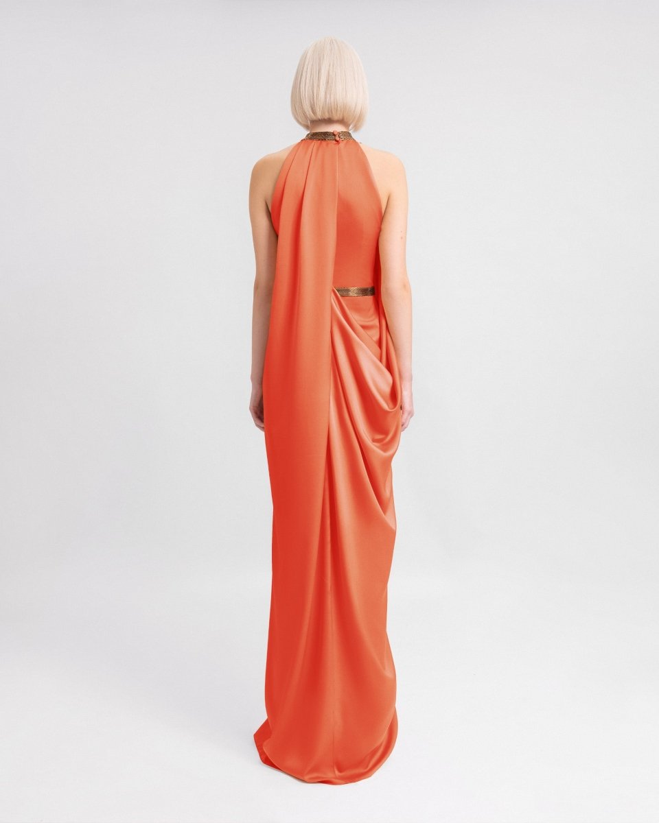 Loose-Cut Dress with Beaded Collar