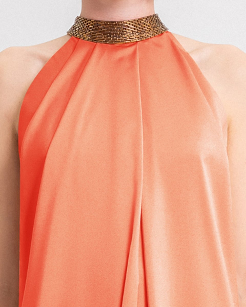 Loose-Cut Dress with Beaded Collar