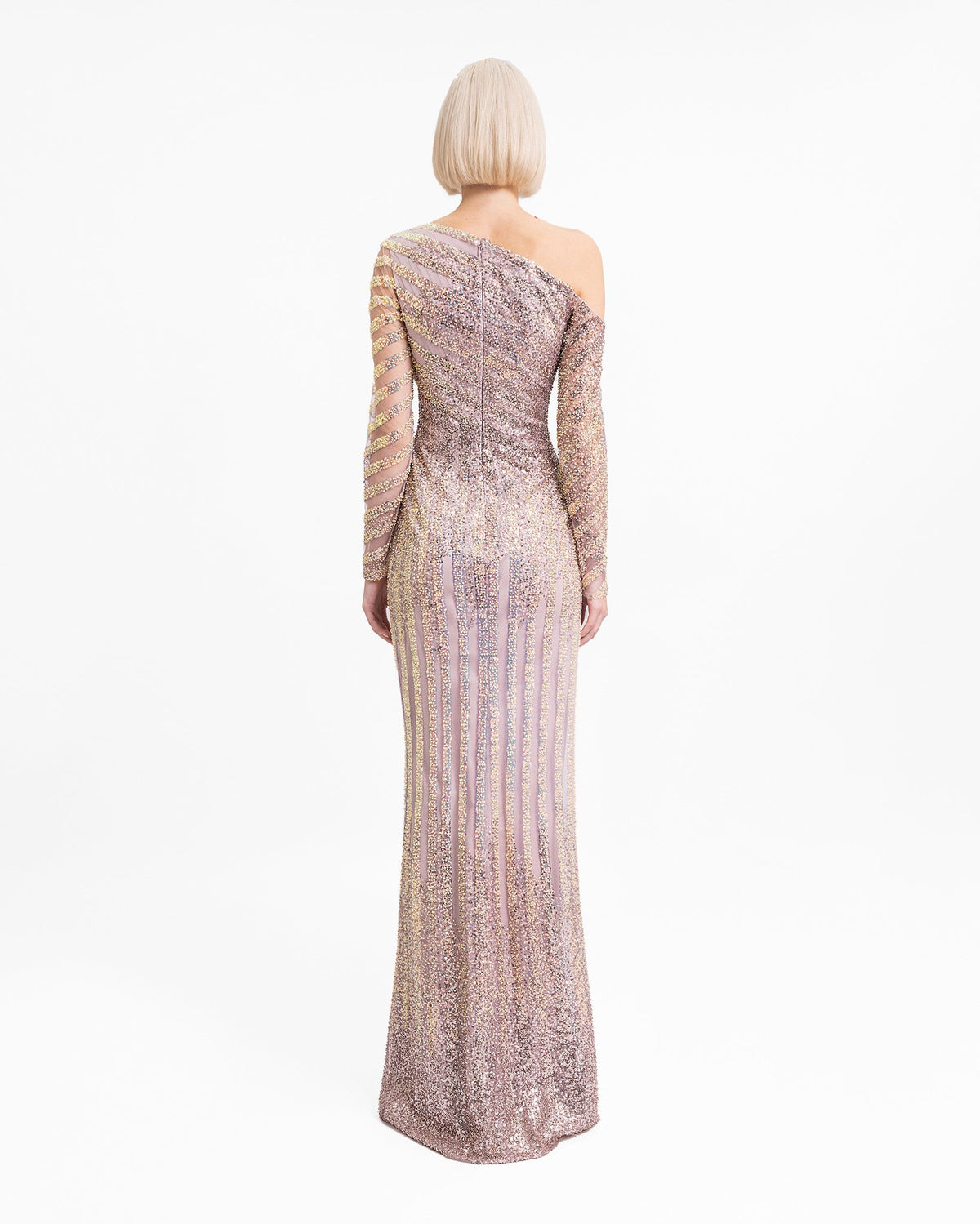 Asymmetrical Neckline Beaded Dress