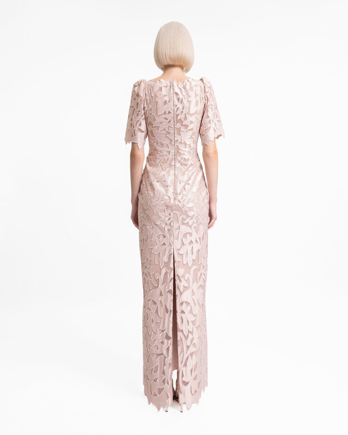 Embroidered Satin Long Dress