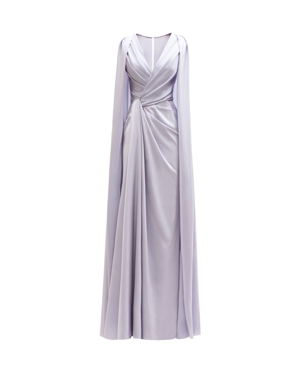 Draped Dress with Cape-Like Sleeves